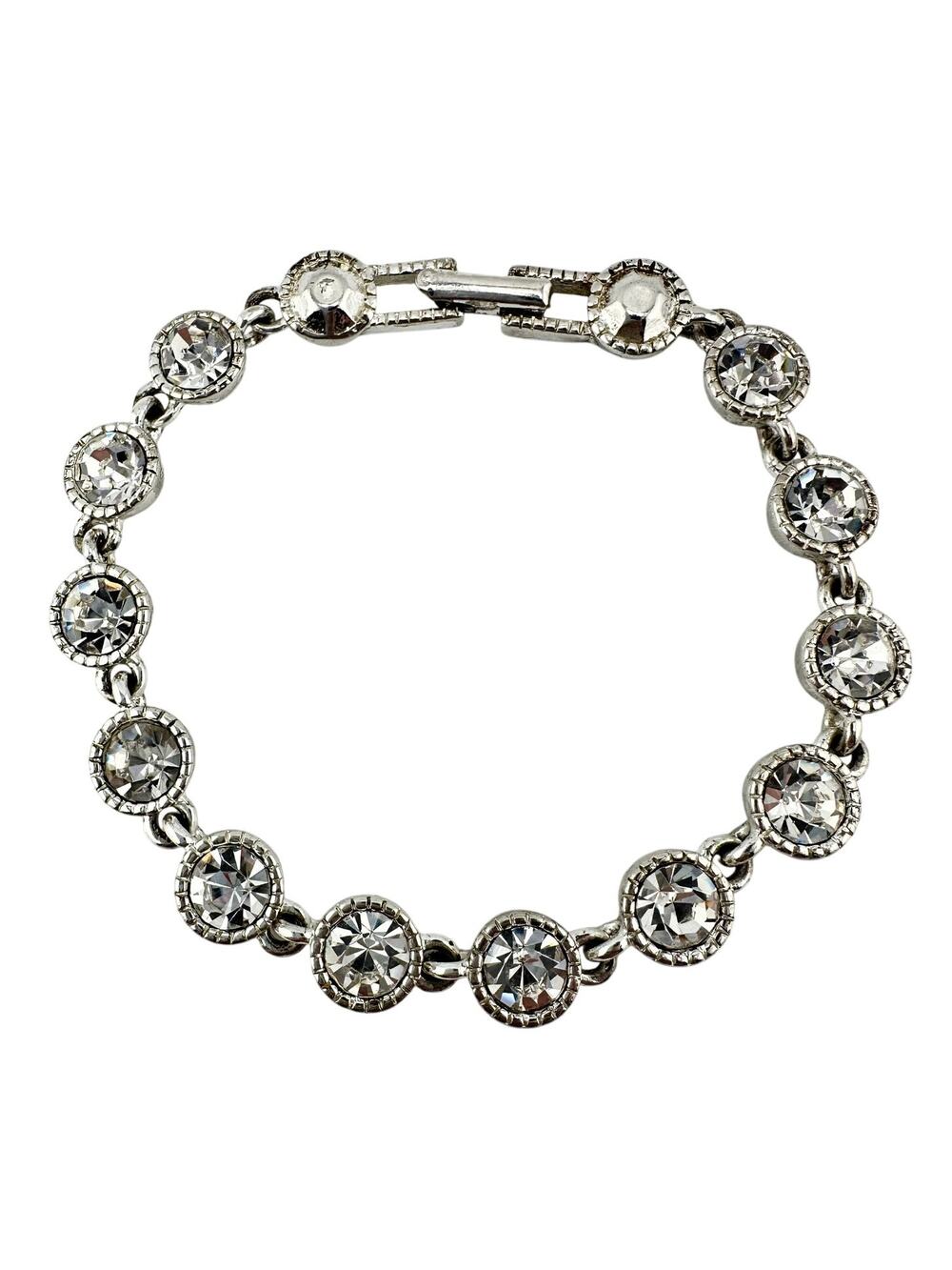 Avon Bridal Style Crystal Rhinestone Bezel Set Silver Tone 6.75" Tennis Bracelet